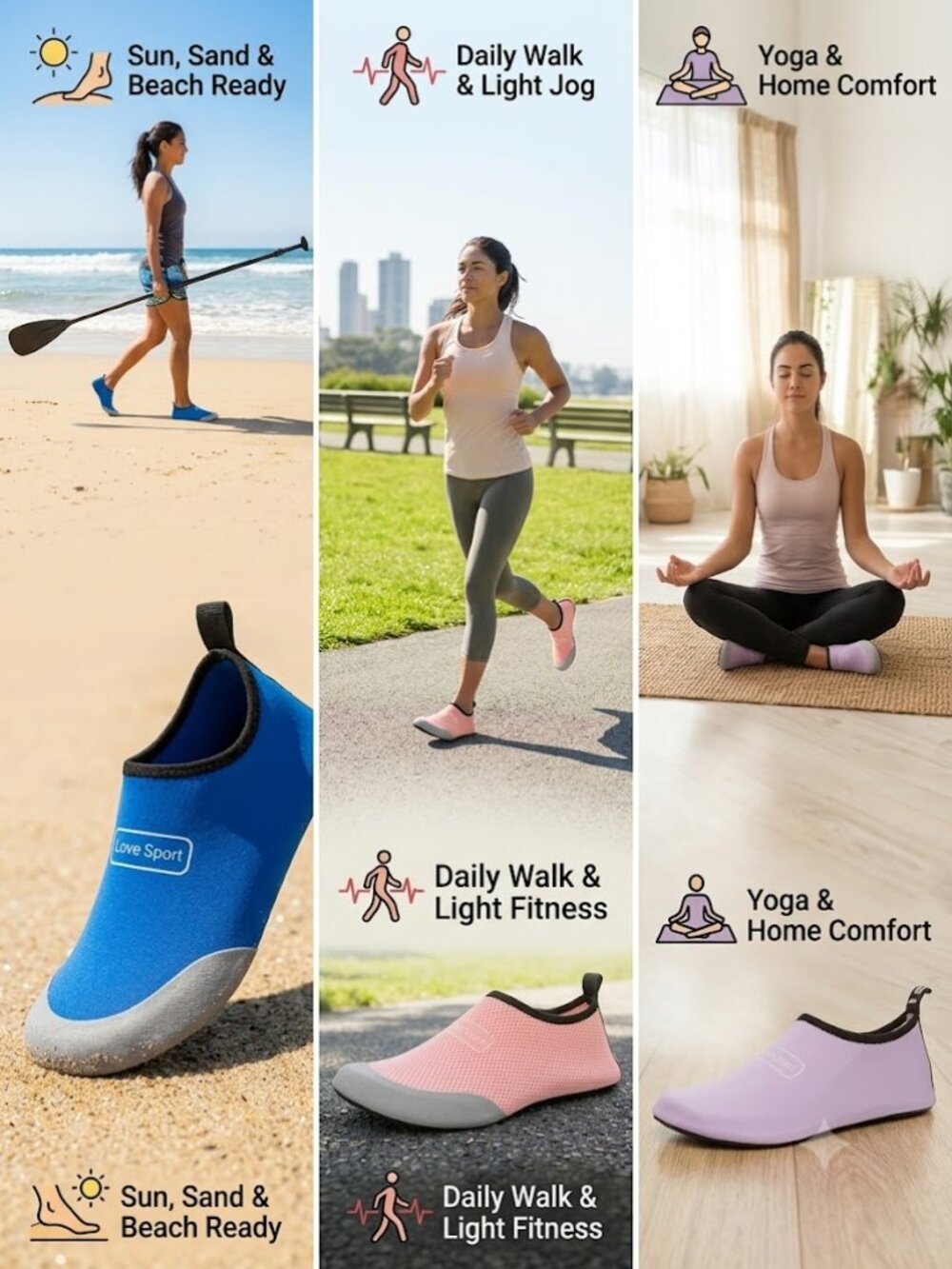 Women's Quick-Dry Yoga Water Shoes - Lavender Purple Slip-on Fitness Barefoot Sh - Picture 2 of 6